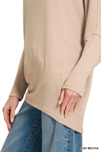 Zenana hacci dolman sleeve boat neck top in ash mocha color with relaxed fit and ribbed cuffs
