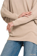 Zenana hacci dolman sleeve boat neck top in soft ash mocha with oversized fit and ribbed cuffs