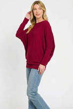 Zenana hacci dolman sleeve boat neck top in maroon with soft fabric relaxed fit and wide sleeves