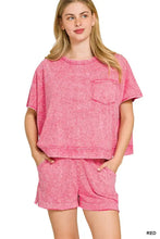 Zenana Halo snow washed boxy top and shorts set in pink