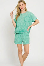 Zenana Halo snow washed boxy mint green distressed cotton top with front pocket