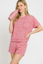 Zenana Halo snow washed boxy top and shorts set in pink textured cotton