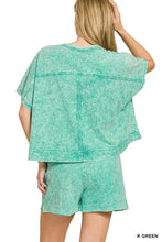 Zenana halo snow washed boxy mint-green cape top