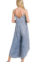 Zenana Lyocell faded blue denim slip dress v-back, machine wash cold