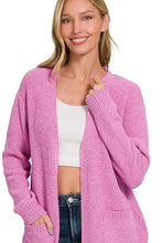 Zenana Melange Open Boucle Cardigan with Pockets and Ribbed Cuffs