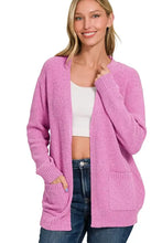 Zenana Melange Open Boucle Cardigan with Pockets and Ribbed Cuffs