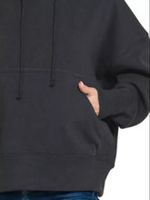 Black zenana oversized fleece kangaroo pocket hoodie with drawstring hood and front kangaroo pocket for casual wear