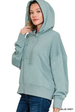 Zenana oversized fleece kangaroo pocket hoodie in soft blue grey with relaxed fit and front kangaroo pocket
