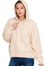Zenana oversized fleece kangaroo pocket hoodie in soft off-white with a relaxed fit and drawstring hood detail