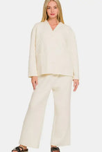 Zenana Quilted Button Up Long Sleeve Top and Pants Lounge Set Cream Woman Loungewear Sets