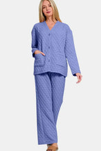 Zenana Quilted Button Up Long Sleeve Top and Pants Lounge Set Woman Loungewear Sets