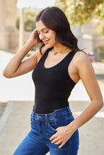 Black sleeveless fitted racerback tank bodysuit from zenana designed for a sleek and comfortable fit