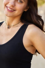 Gold-toned chain necklace with dark green pendant and diamond accents paired with a zenana racerback tank bodysuit