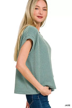 Zenana raised rib cap sleeve top in sage green white stripes