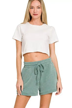Zenana raised rib cap sleeve top and mint green corduroy shorts