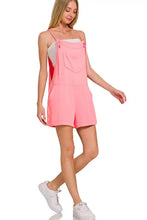 Pink rayon woven romper with tie knot strap, sleeveless overalls