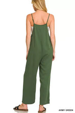 Zenana rayon woven wide leg jumpsuit in army green