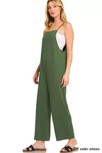 Zenana rayon woven wide leg jumpsuit in army green with shoulder cutout