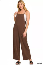 Zenana rayon woven wide leg jumpsuit in brown with spaghetti straps