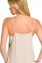 Zenana rayon woven wide leg jumpsuit in sand beige spaghetti strap slip dress style