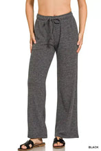 Gray heathered ribbed drawstring lounge pants with wide-leg fit and comfortable drawstring waistband by zenana