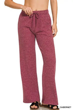 Zenana ribbed drawstring lounge pants in cabernet color feature wide-leg cut and comfortable ribbed knit fabric