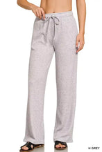 Heather grey ribbed knit lounge pants with a ribbed drawstring waistband from Zenana for comfortable wear