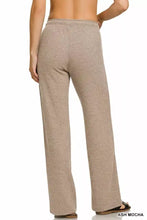 Ash mocha ribbed knit wide-leg lounge pants with ribbed drawstring detail from zenana ribbed drawstring lounge collection