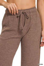 Brown ribbed drawstring knit joggers with a comfortable waistband from zenana ribbed drawstring lounge pants collection