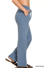 Dusty blue ribbed drawstring knit wide-leg lounge pants by zenana for comfortable casual wear