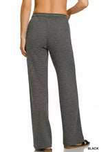 Gray ribbed knit wide-leg zenana ribbed drawstring lounge pants designed for comfortable loungewear