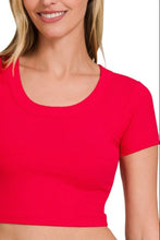 Zenana Ribbed Red Cropped Scoop Neck T Shirt for Women