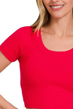Zenana Ribbed Red Cropped Scoop Neck T Shirt for Women