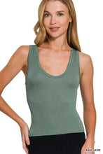 Ash jade ribbed knit tank top in soft sage green featuring seamless crop tank design from zenana