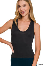 Black zenana ribbed seamless crop tank top made of ribbed knit fabric for a sleek seamless crop look