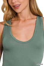 Ash jade ribbed seamless crop tank in soft sage green with scoop neckline and seamless construction by zenana