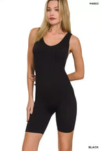 Zenana ribbed seamless sports romper black scoop neck back view