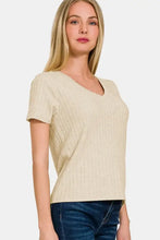 Zenana ribbed short sleeve t-shirt in light textured V-neck fabric