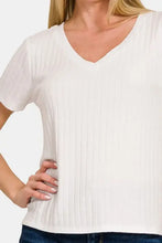 Zenana ribbed short sleeve V-neck T-shirt with ribbed texture