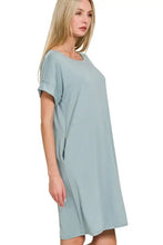 Zenana Rolled Short Sleeve Round Neck Dress Woman Dress