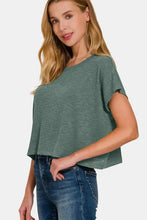 Zenana round neck short sleeve crop t-shirt in green