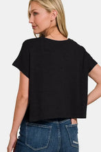 Zenana round neck short sleeve crop t-shirt in black
