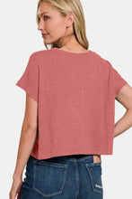 Zenana round neck short sleeve t-shirt in muted red textured crop top