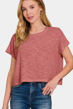 Zenana round neck short sleeve terracotta cropped t-shirt
