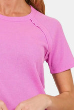Zenana Round short sleeve waffle t-shirt in bright pink
