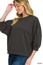 Black zenana scuba dolman sleeve sweatshirt with oversized fit puffed sleeves and ribbed cuffs in scuba material