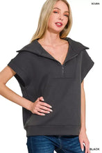 Black hooded zenana scuba half zip top with short sleeves and relaxed fit ideal for casual pairing tips
