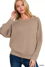 Beige Zenana Scuba round neck sweatshirt with raglan sleeves soft textured fabric and ribbed cuffs