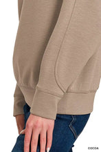 Beige cotton-blend zenana scuba round neck sweatshirt with ribbed cuffs and relaxed fit for casual wear