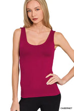 A magenta zenana seamless tank top with built in bra featuring a scoop neckline and smooth form-fitting fabric